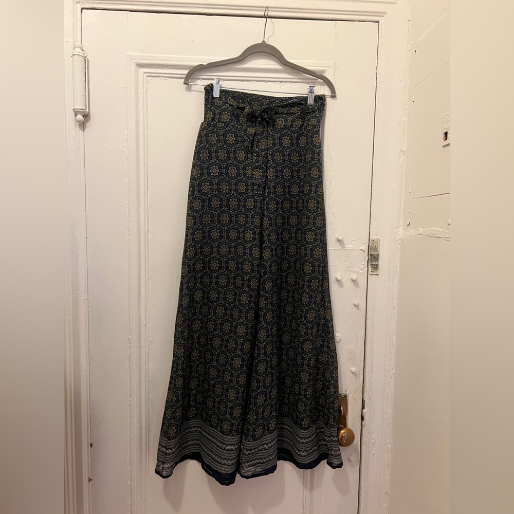 Truth Navy and White Maxi A-Line Pants with Tie Front